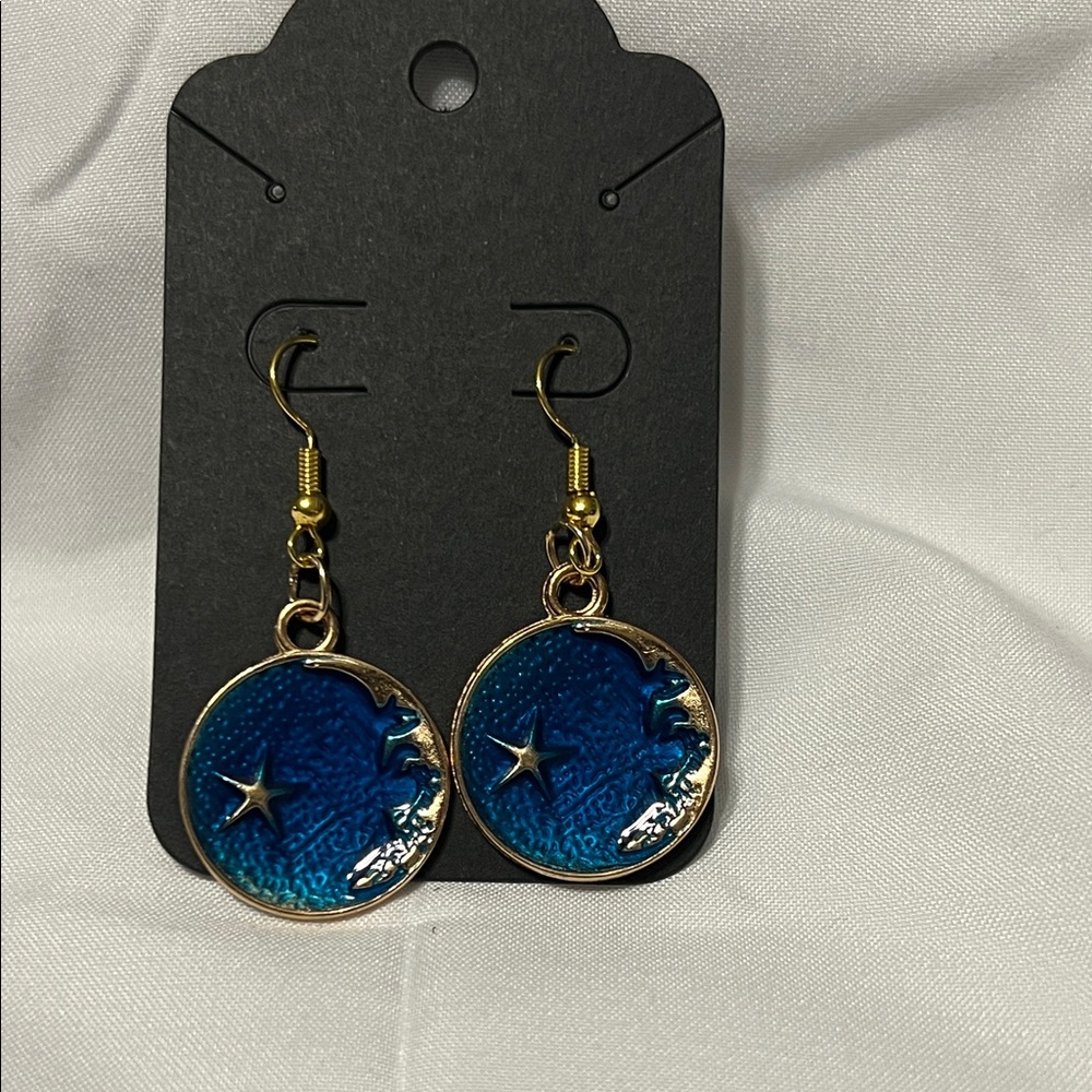 Blue and Gold Star Earrings